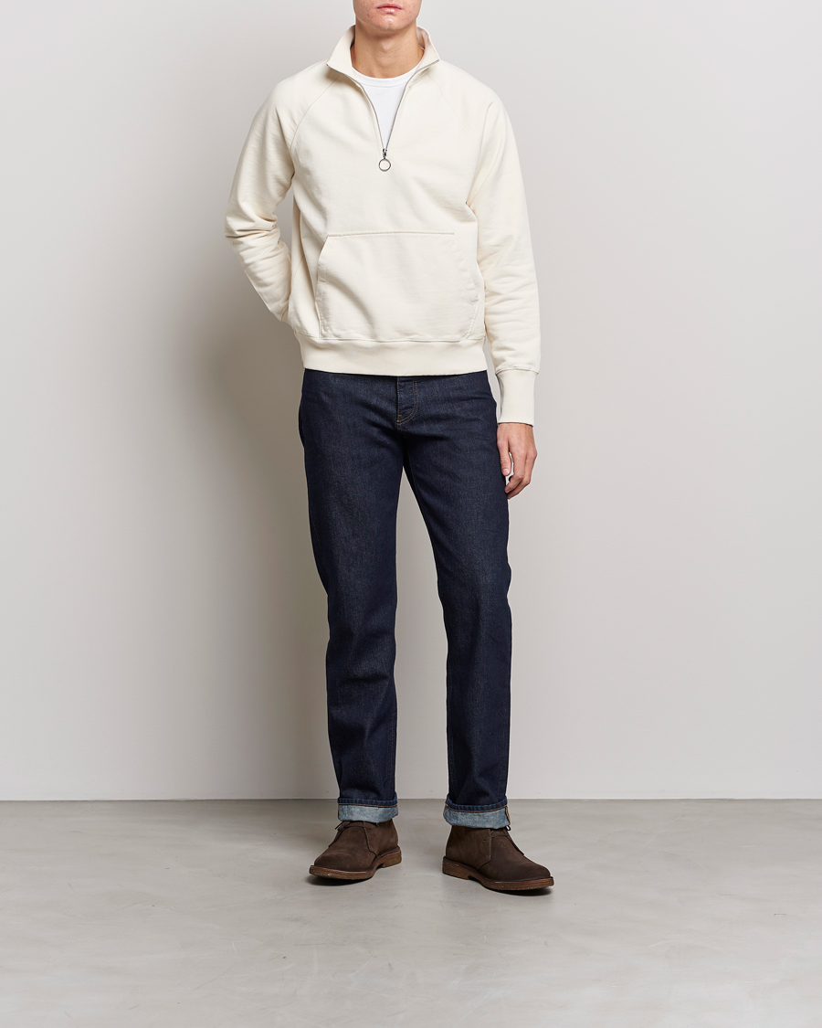 Herre | Trøjer | Drake's | Quarter Zip Sweatshirt Ecru