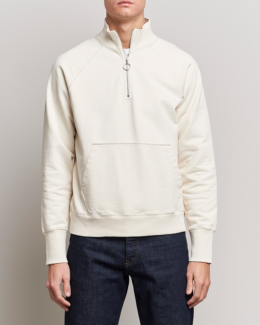 Herre | Trøjer | Drake's | Quarter Zip Sweatshirt Ecru