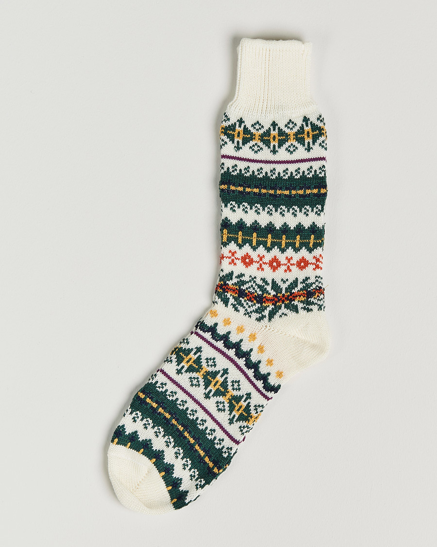 Herre | Undertøj | Drake's | Fairisle Wool/Cotton Socks Ecru