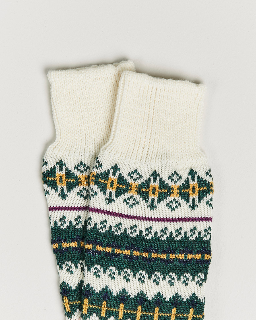Herre | Undertøj | Drake's | Fairisle Wool/Cotton Socks Ecru