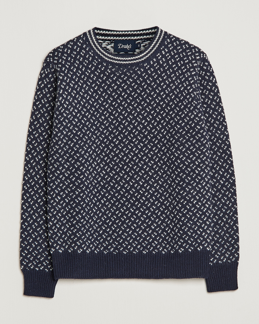 Herre | Trøjer | Drake's | Norwegian Wool/Alpaca Crew Navy