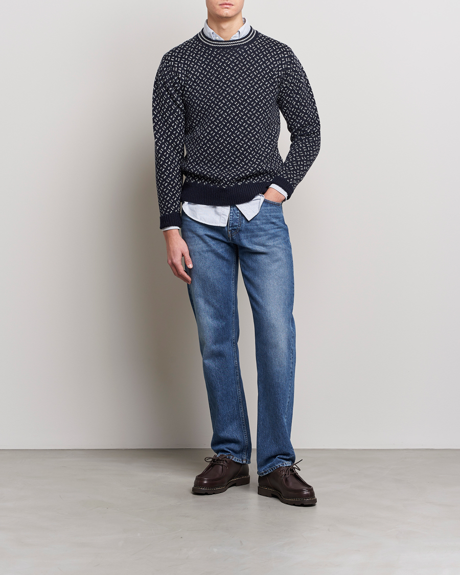Herre | Trøjer | Drake's | Norwegian Wool/Alpaca Crew Navy