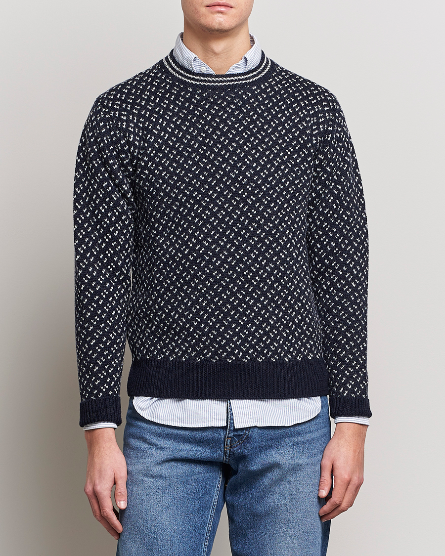 Herre | Trøjer | Drake's | Norwegian Wool/Alpaca Crew Navy
