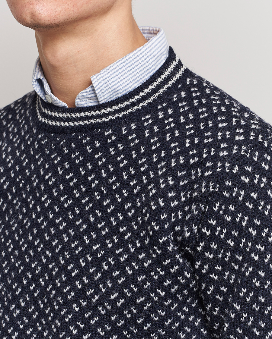 Herre | Trøjer | Drake's | Norwegian Wool/Alpaca Crew Navy