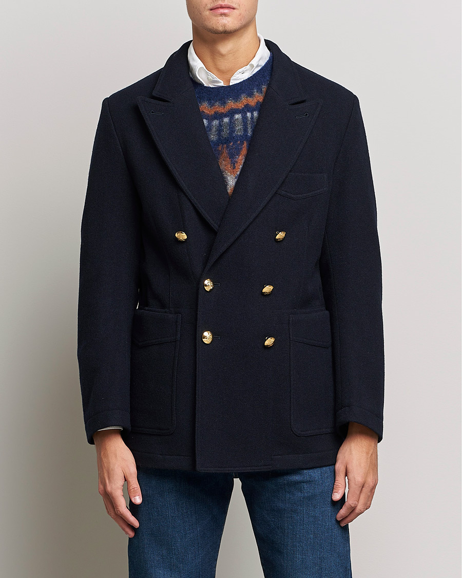Herre | Blazere & jakker | Drake's | MKIII Double Breasted Wool/Flannel Blazer Navy