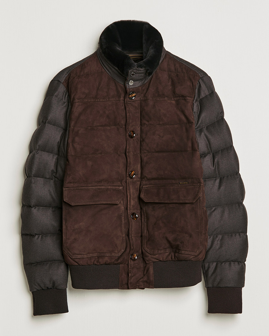 Herre | Jakker | MooRER | Fantoni Wool/Cashmere Suede Bomber Jacket Dark Brown