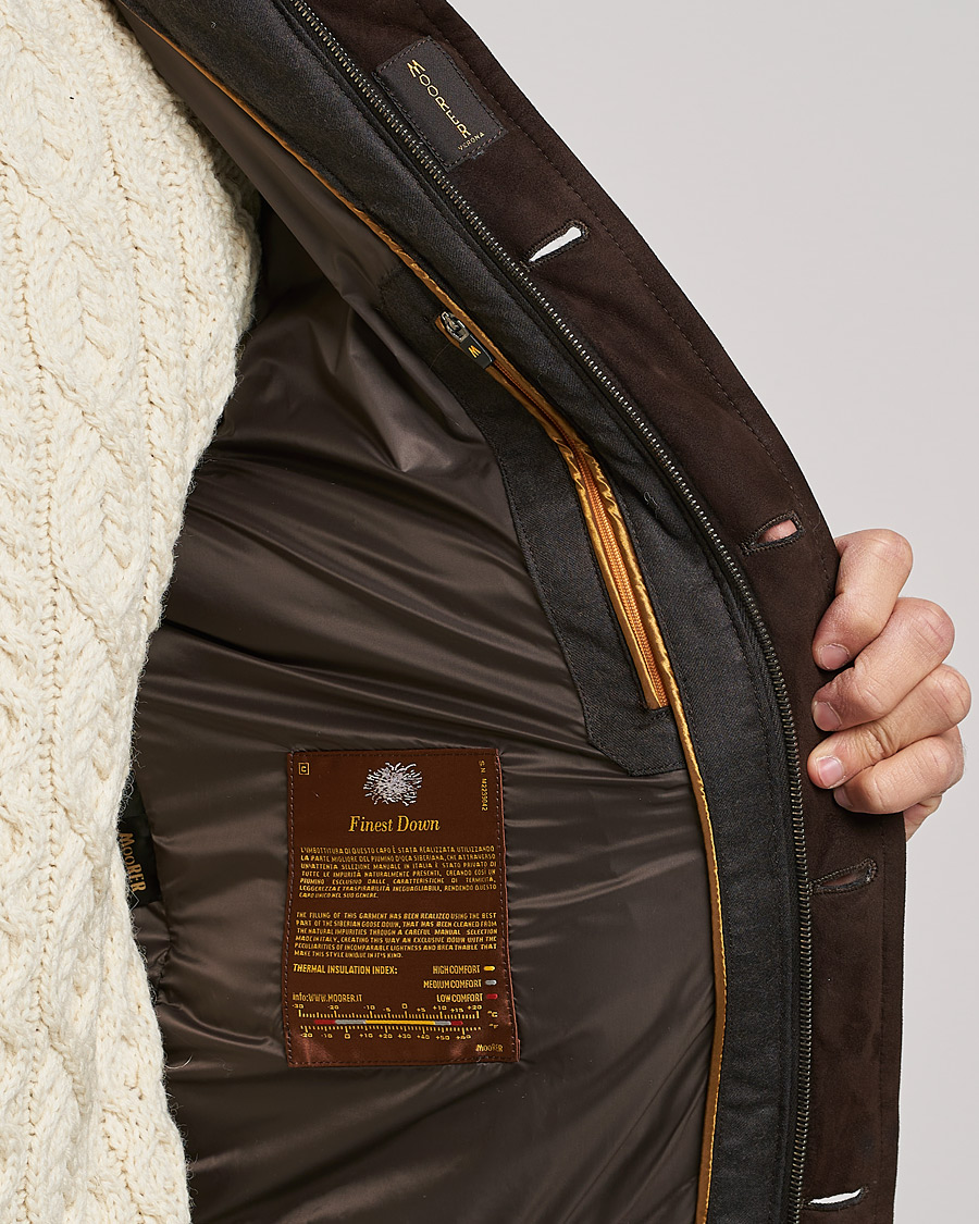Herre | Jakker | MooRER | Fantoni Wool/Cashmere Suede Bomber Jacket Dark Brown