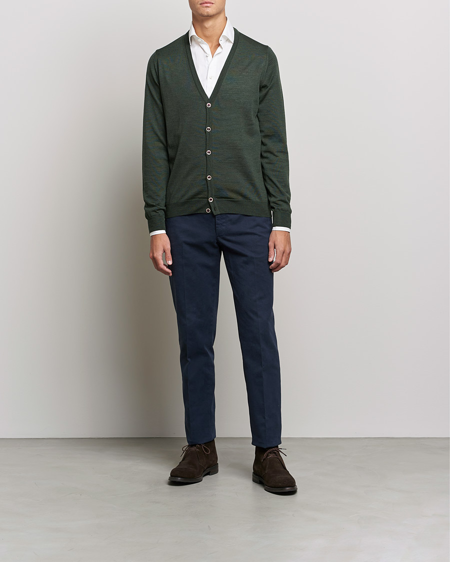 Herre | Trøjer | Stenströms | Merino Zegna Knitted Cardigan Forest Green