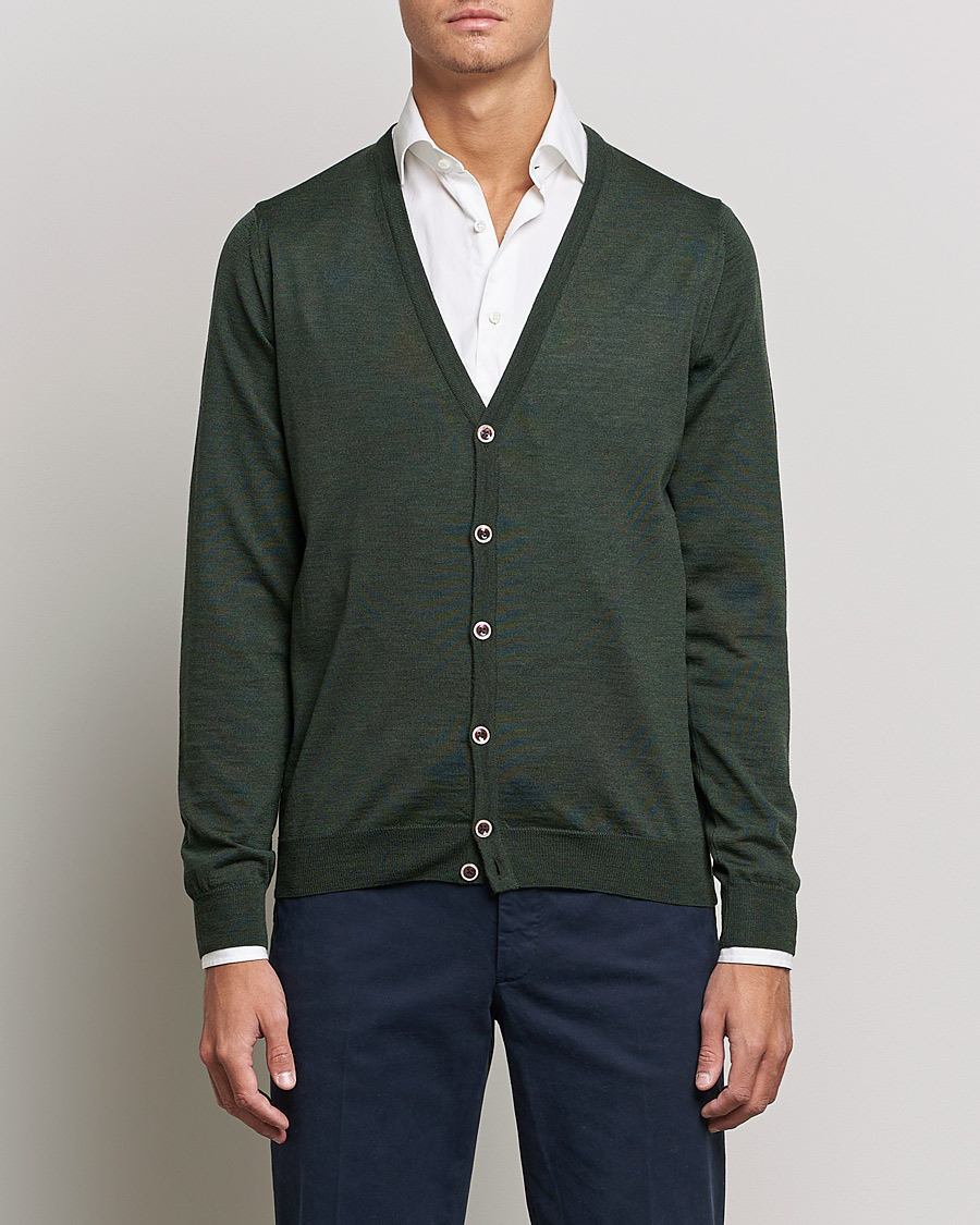 Herre | Trøjer | Stenströms | Merino Zegna Knitted Cardigan Forest Green