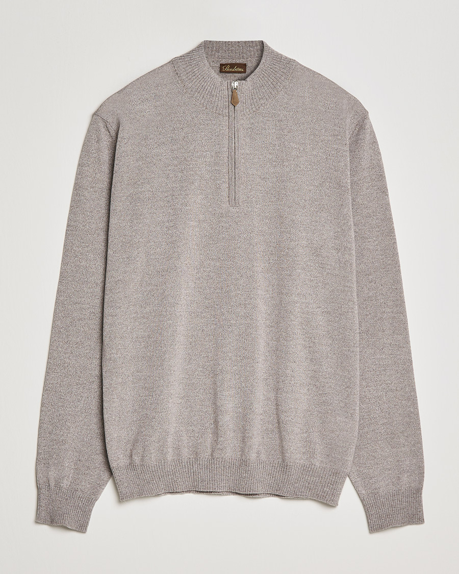 Herre | Trøjer | Stenströms | Merino Wool Half Zip Beige Mouliné