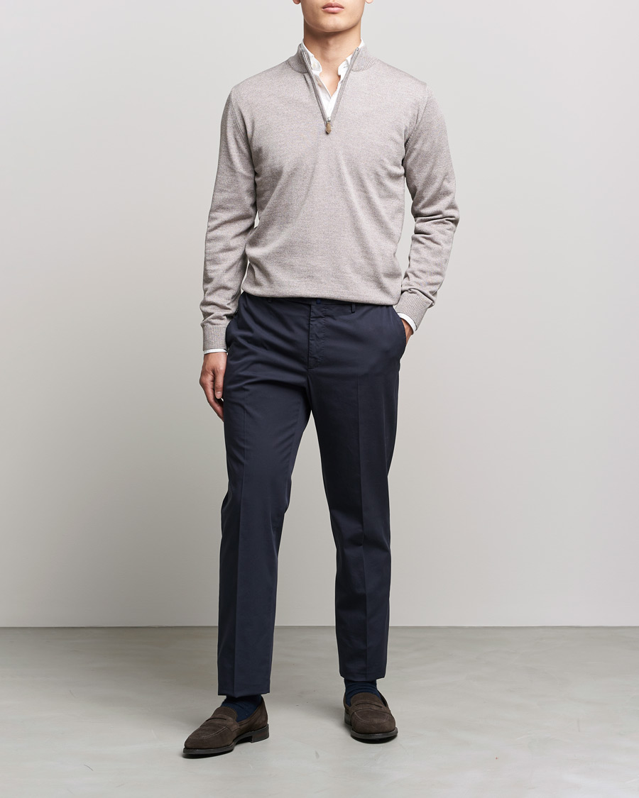 Herre | Trøjer | Stenströms | Merino Wool Half Zip Beige Mouliné