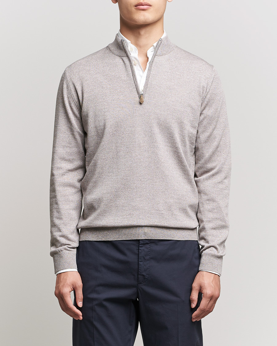 Herre |  | Stenströms | Merino Wool Half Zip Beige Mouliné