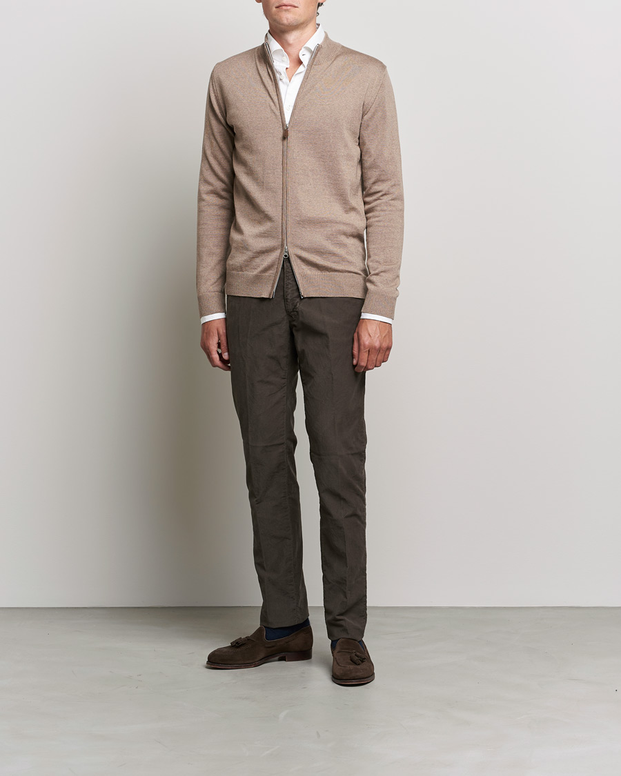 Herre | Trøjer | Stenströms | Merino Full Zip Camel