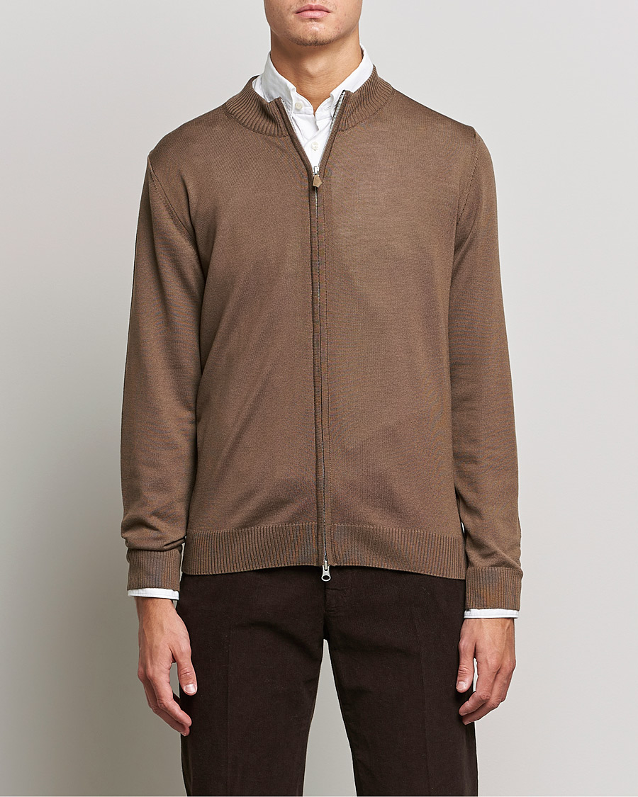 Herre | Trøjer | Stenströms | Merino Full Zip Brown