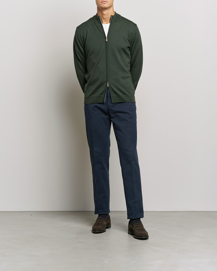 Herre | Trøjer | Stenströms | Merino Full Zip Dark Green