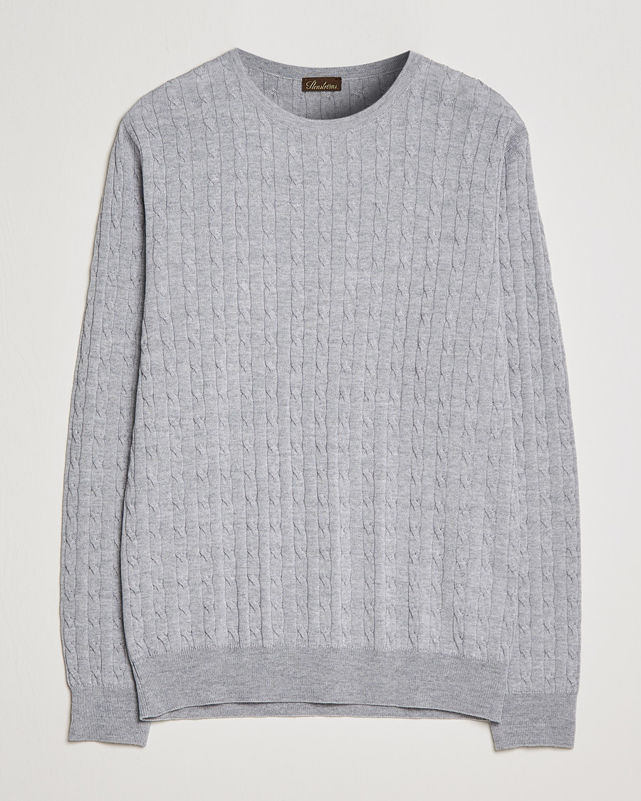 Herre | Trøjer | Stenströms | Merino Cable Crew Neck Light Grey