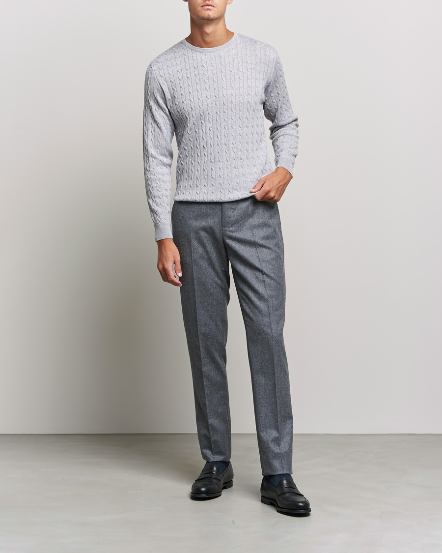 Herre | Trøjer | Stenströms | Merino Cable Crew Neck Light Grey