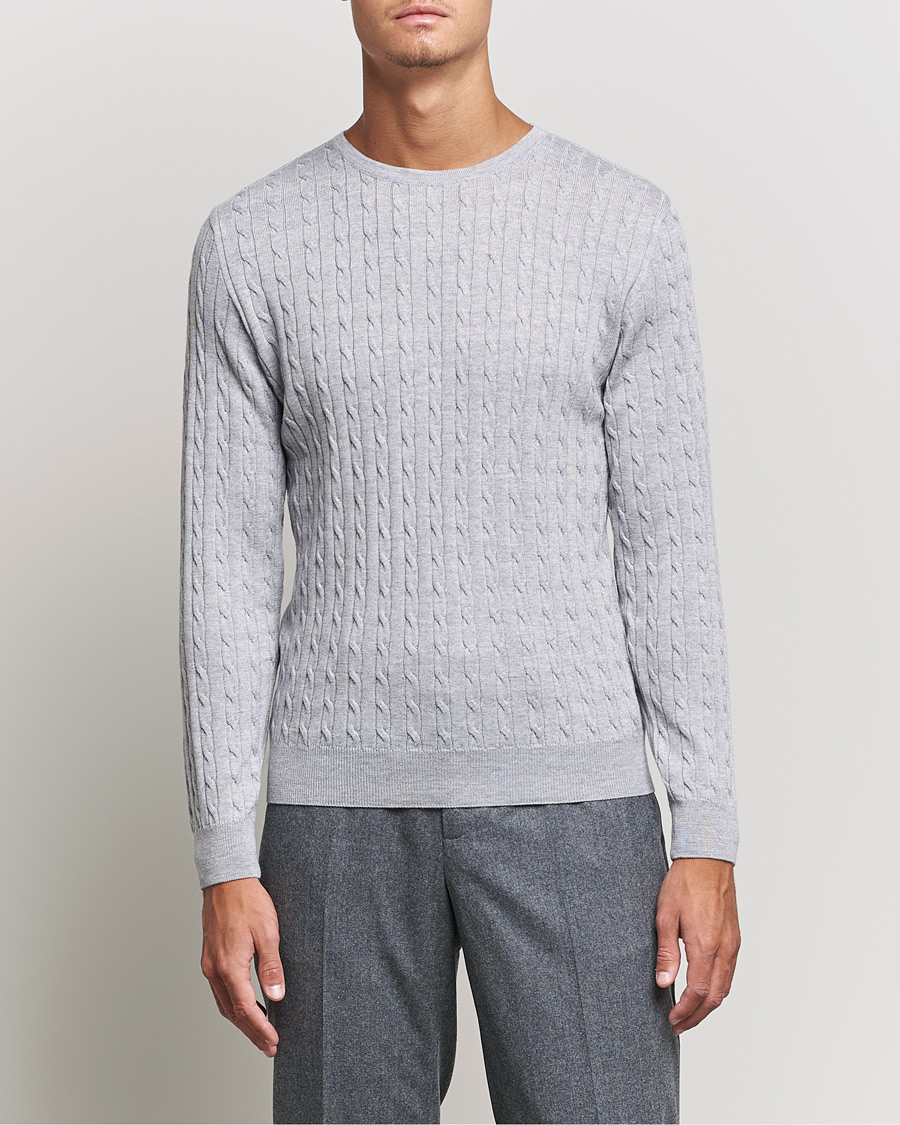 Herre | Trøjer | Stenströms | Merino Cable Crew Neck Light Grey