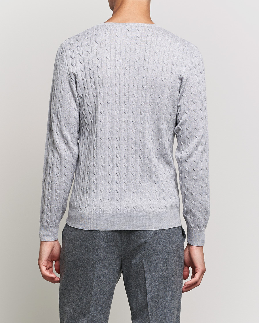 Herre | Trøjer | Stenströms | Merino Cable Crew Neck Light Grey