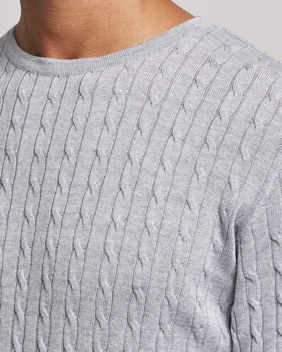 Herre | Trøjer | Stenströms | Merino Cable Crew Neck Light Grey