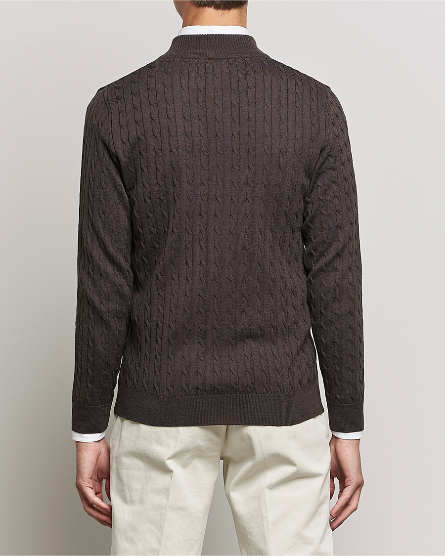 Herre | Trøjer | Stenströms | Merino Wool Cable Half Zip Dark Brown