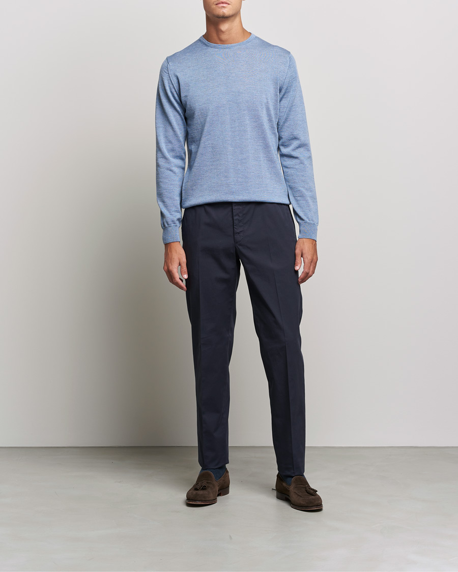 Herre | Trøjer | Stenströms | Merino Crew Neck Light Blue