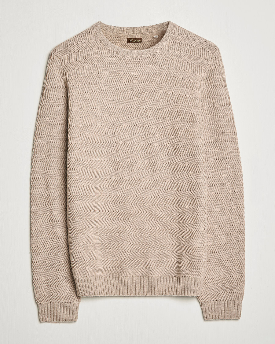 Herre | Trøjer | Stenströms | Merino/Cashmere Herringbone Crew Neck Beige
