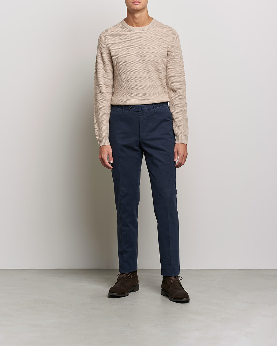 Herre | Trøjer | Stenströms | Merino/Cashmere Herringbone Crew Neck Beige