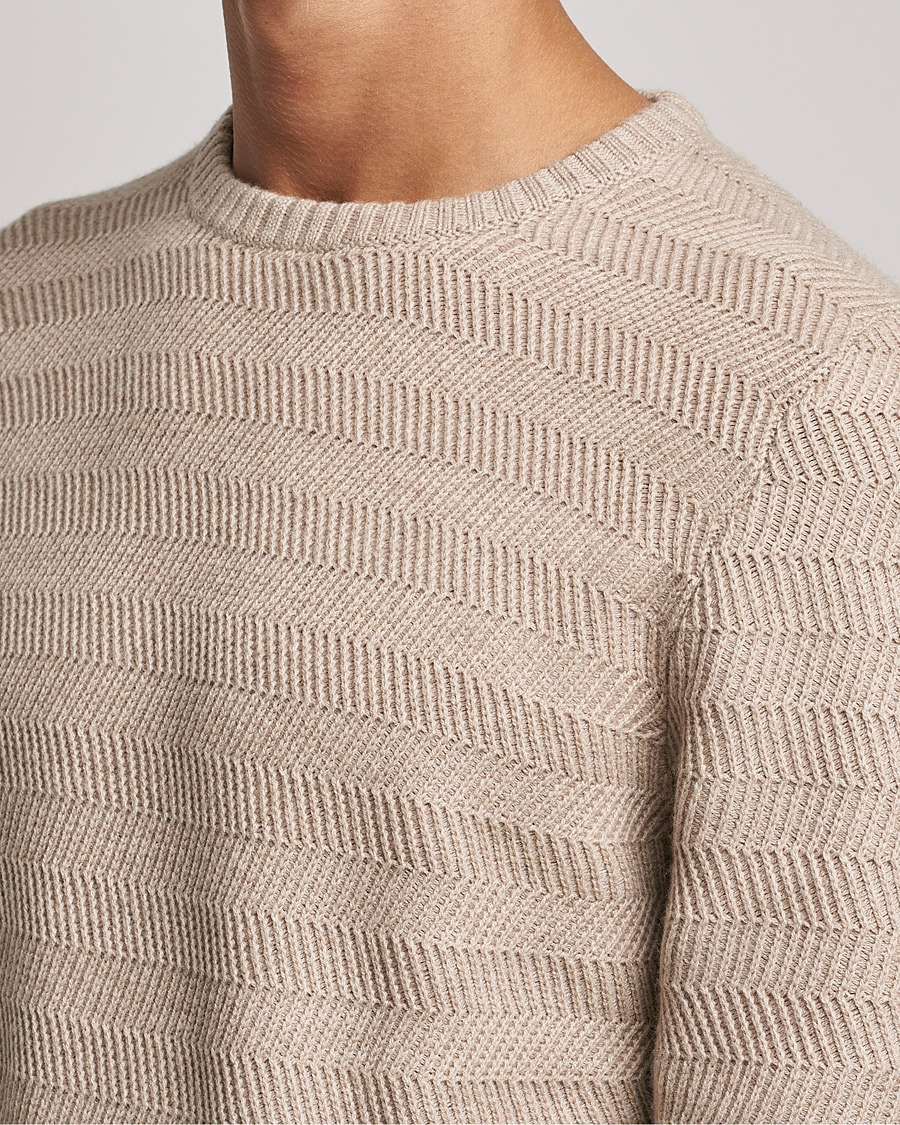 Herre | Trøjer | Stenströms | Merino/Cashmere Herringbone Crew Neck Beige