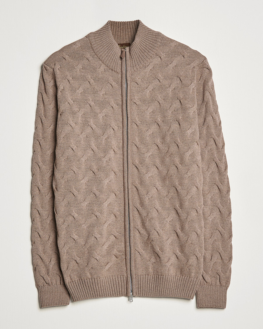 Herre | Trøjer | Stenströms | Heavy Cable Merino Full Zip Cardigan Camel