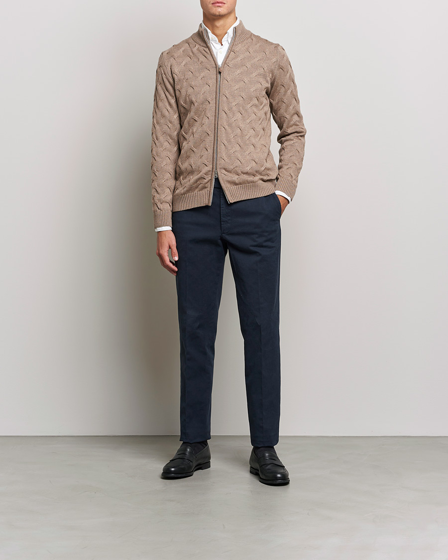 Herre | Trøjer | Stenströms | Heavy Cable Merino Full Zip Cardigan Camel