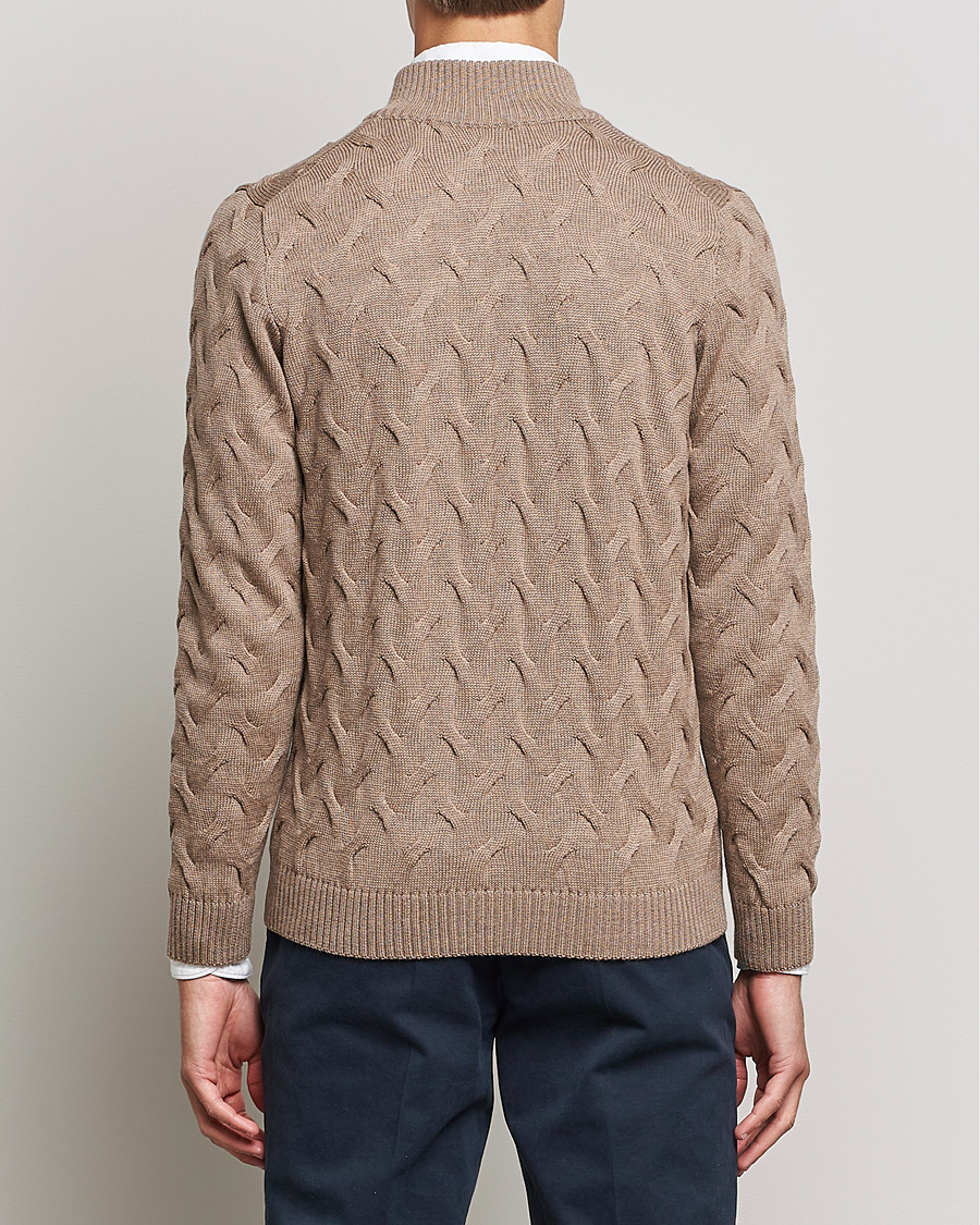 Herre | Trøjer | Stenströms | Heavy Cable Merino Full Zip Cardigan Camel