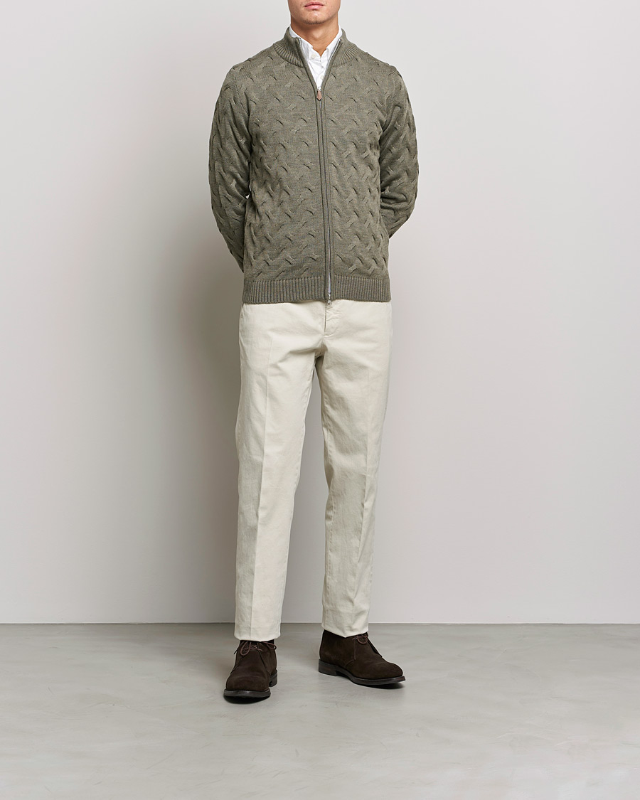 Herre | Trøjer | Stenströms | Heavy Cable Merino Full Zip Cardigan Olive