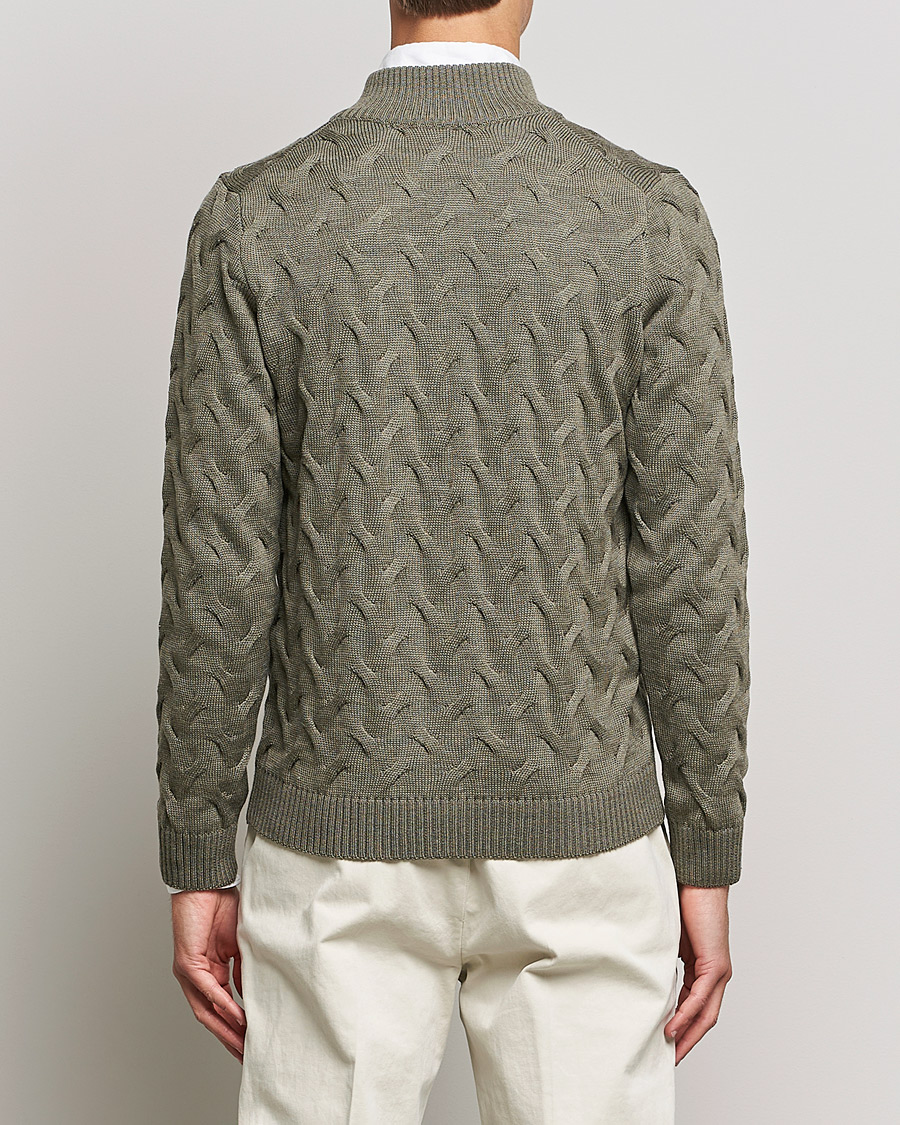 Herre | Trøjer | Stenströms | Heavy Cable Merino Full Zip Cardigan Olive