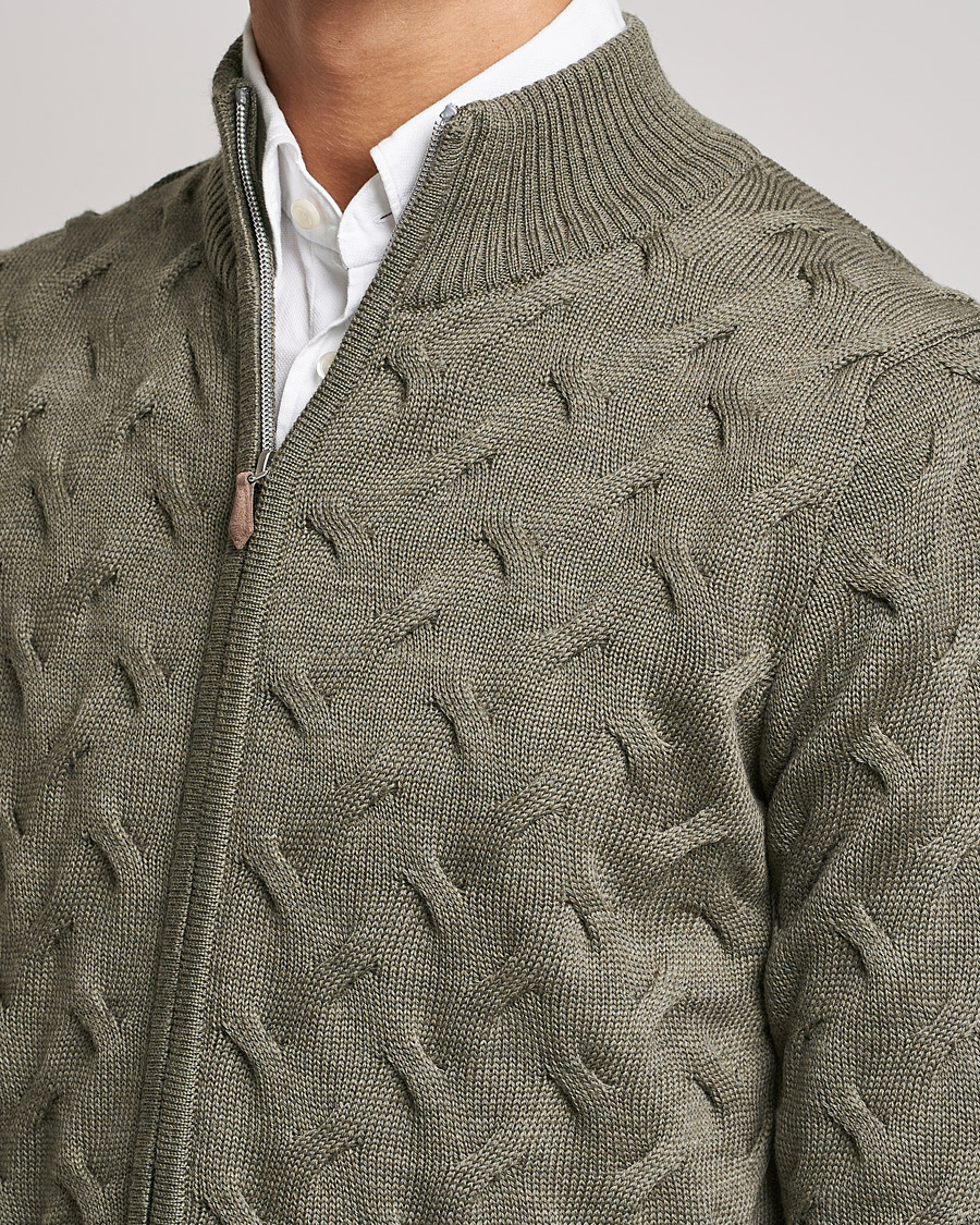 Herre | Trøjer | Stenströms | Heavy Cable Merino Full Zip Cardigan Olive