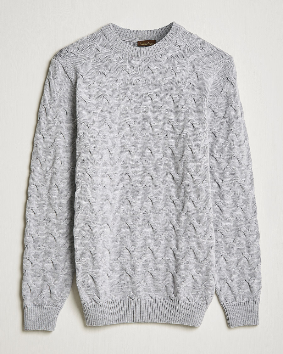 Herre | Trøjer | Stenströms | Heavy Cable Merino Crew Neck Light Grey