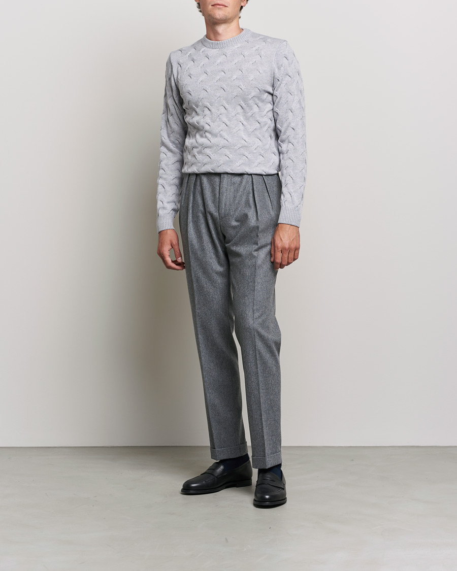 Herre | Trøjer | Stenströms | Heavy Cable Merino Crew Neck Light Grey