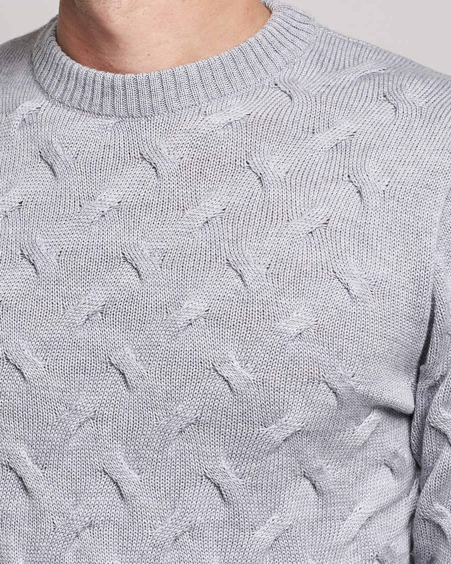 Herre | Trøjer | Stenströms | Heavy Cable Merino Crew Neck Light Grey