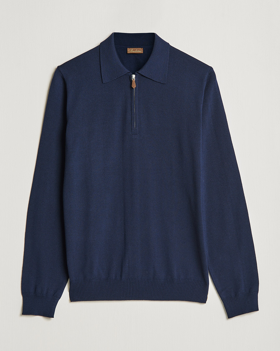 Herre | Trøjer | Stenströms | Merino Half Zip Polo Navy
