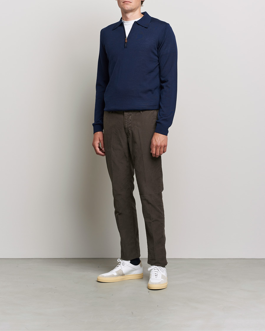 Herre | Trøjer | Stenströms | Merino Half Zip Polo Navy