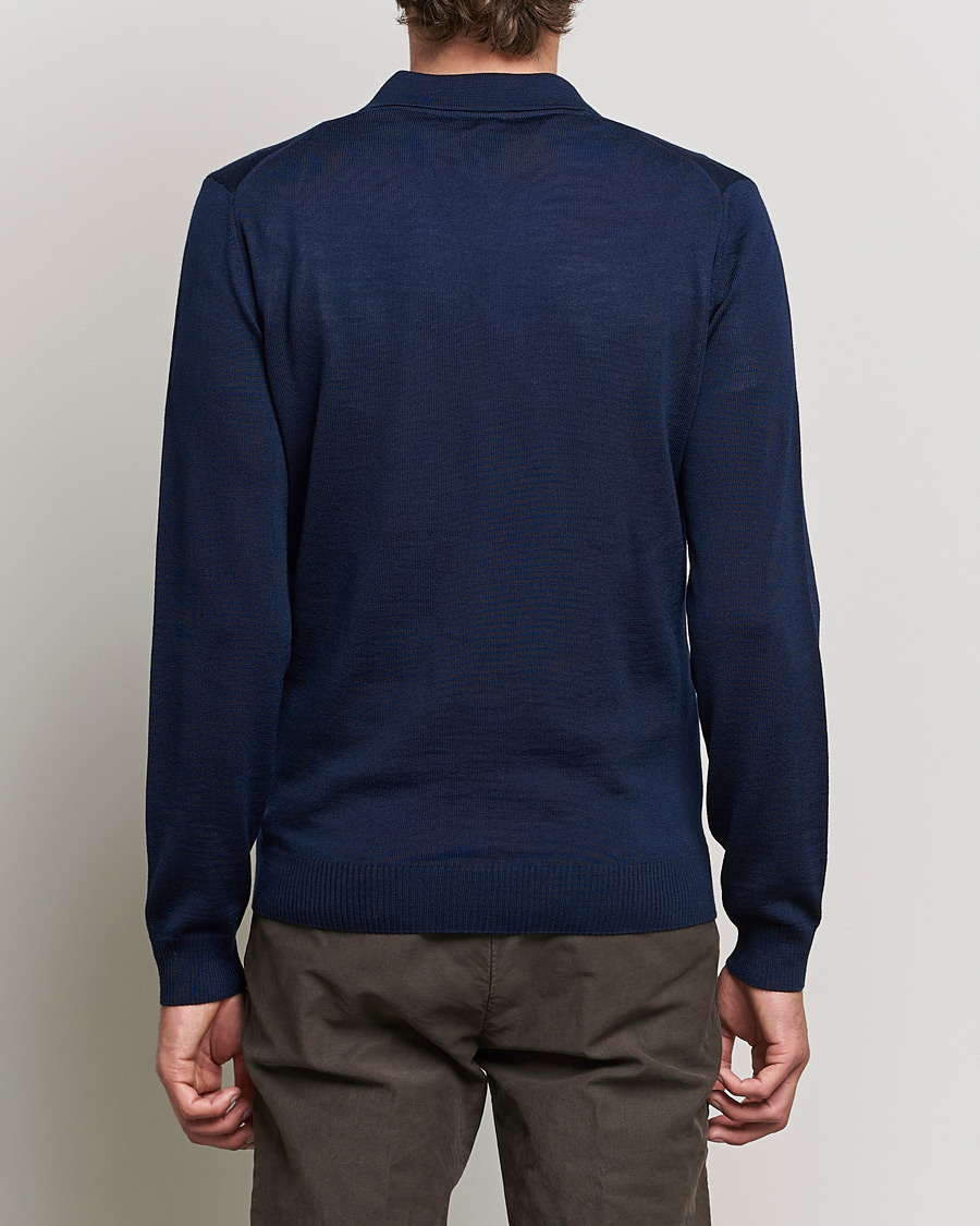 Herre | Trøjer | Stenströms | Merino Half Zip Polo Navy