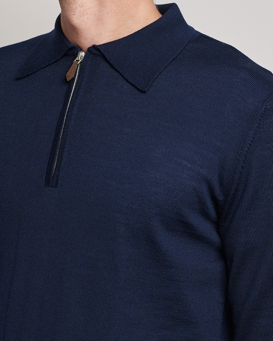 Herre | Trøjer | Stenströms | Merino Half Zip Polo Navy