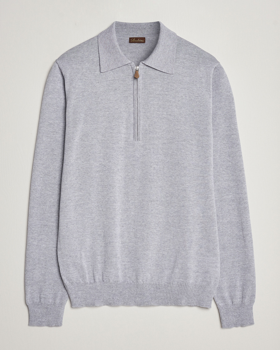 Herre | Trøjer | Stenströms | Merino Wool Zip Polo Light Grey