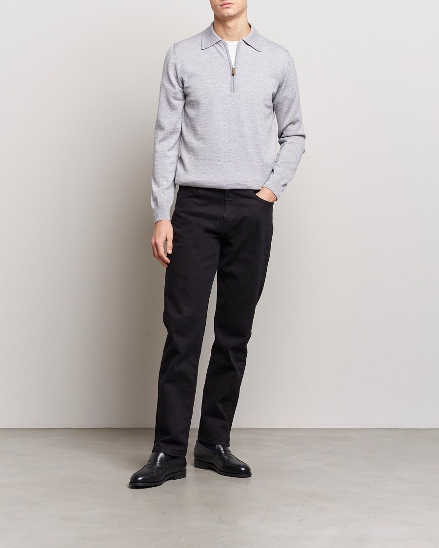 Herre | Trøjer | Stenströms | Merino Wool Zip Polo Light Grey