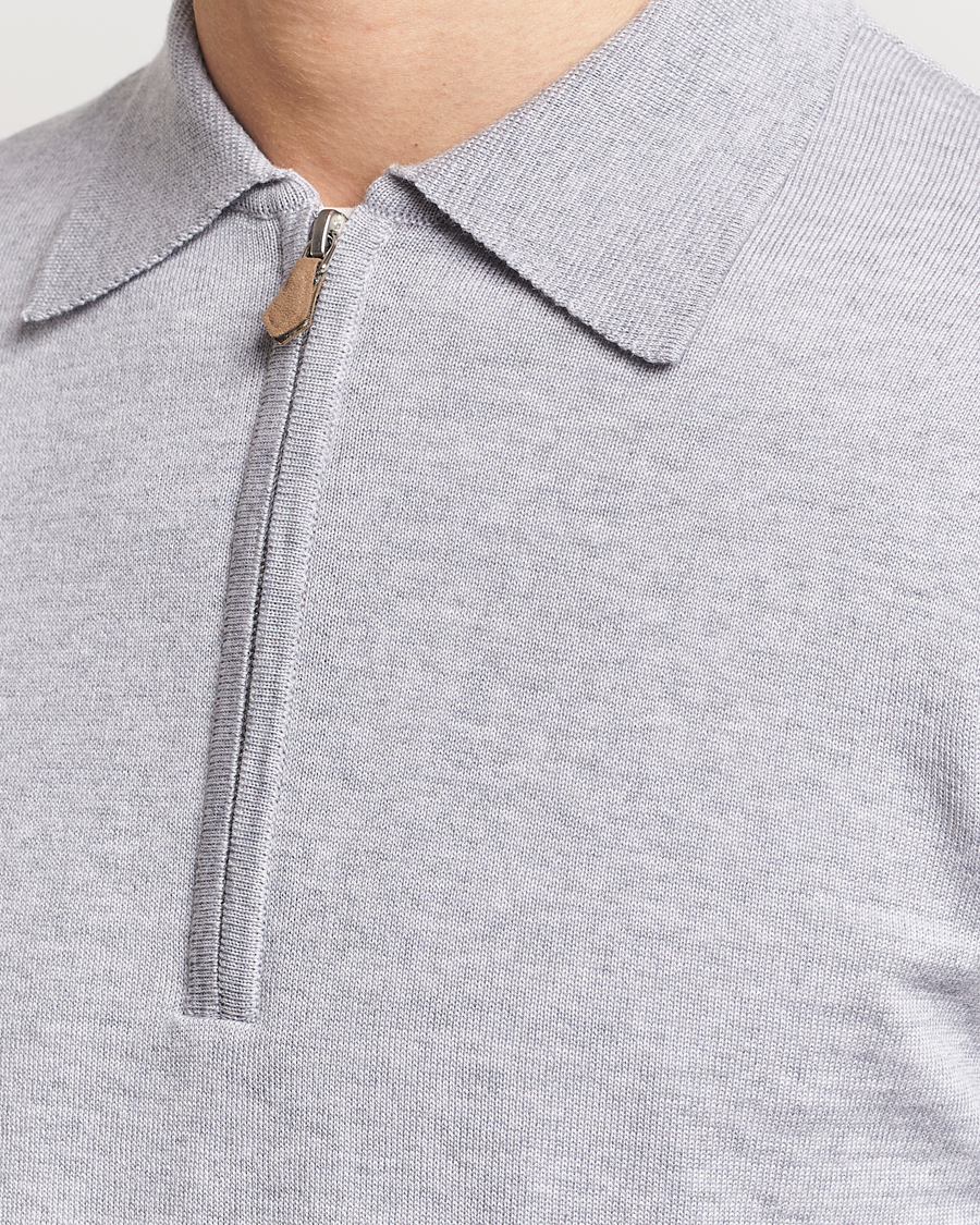 Herre | Trøjer | Stenströms | Merino Wool Zip Polo Light Grey