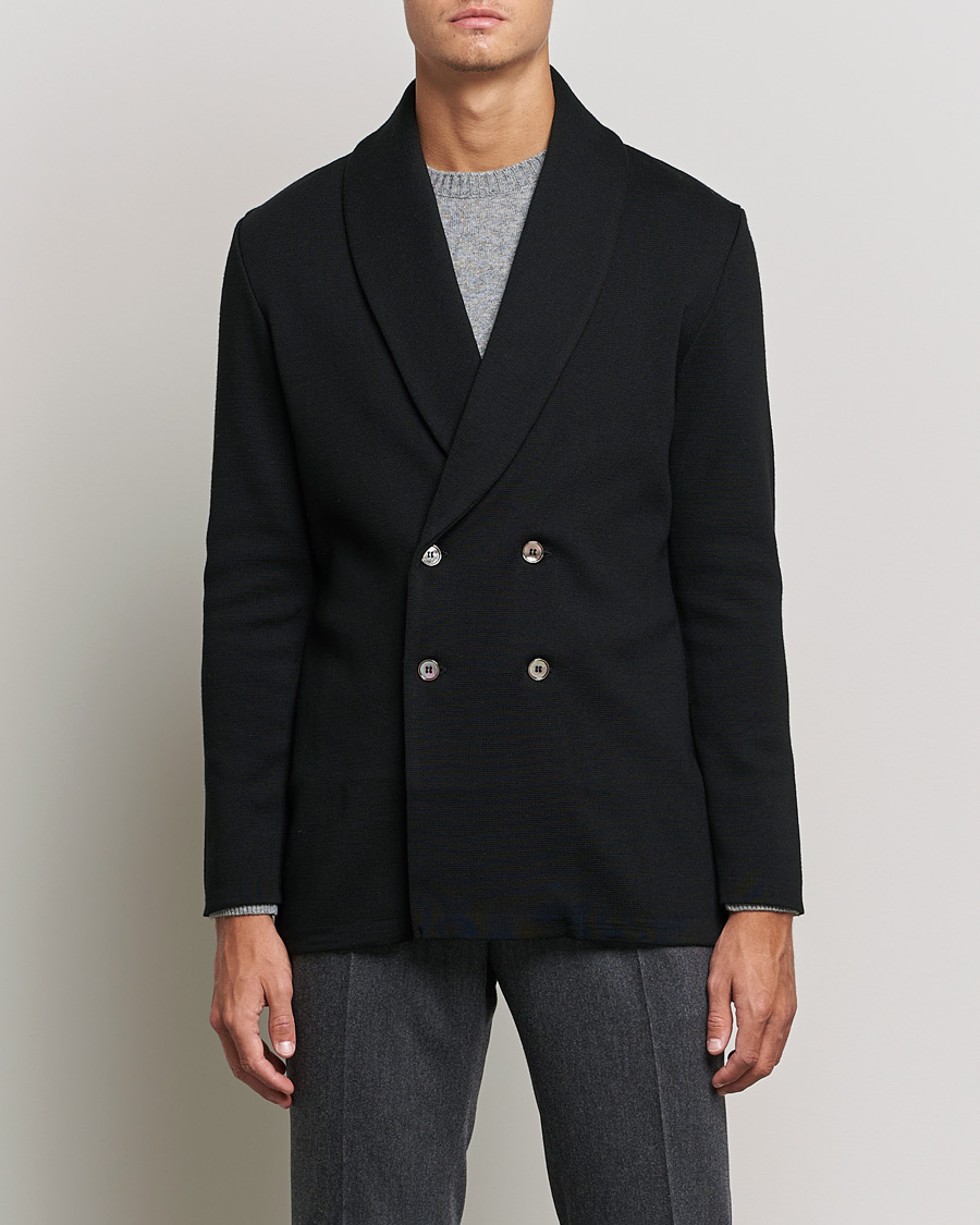 Herre | Cardiganblazer | Stenströms | Merino Knitted Tuxedo Cardigan Black