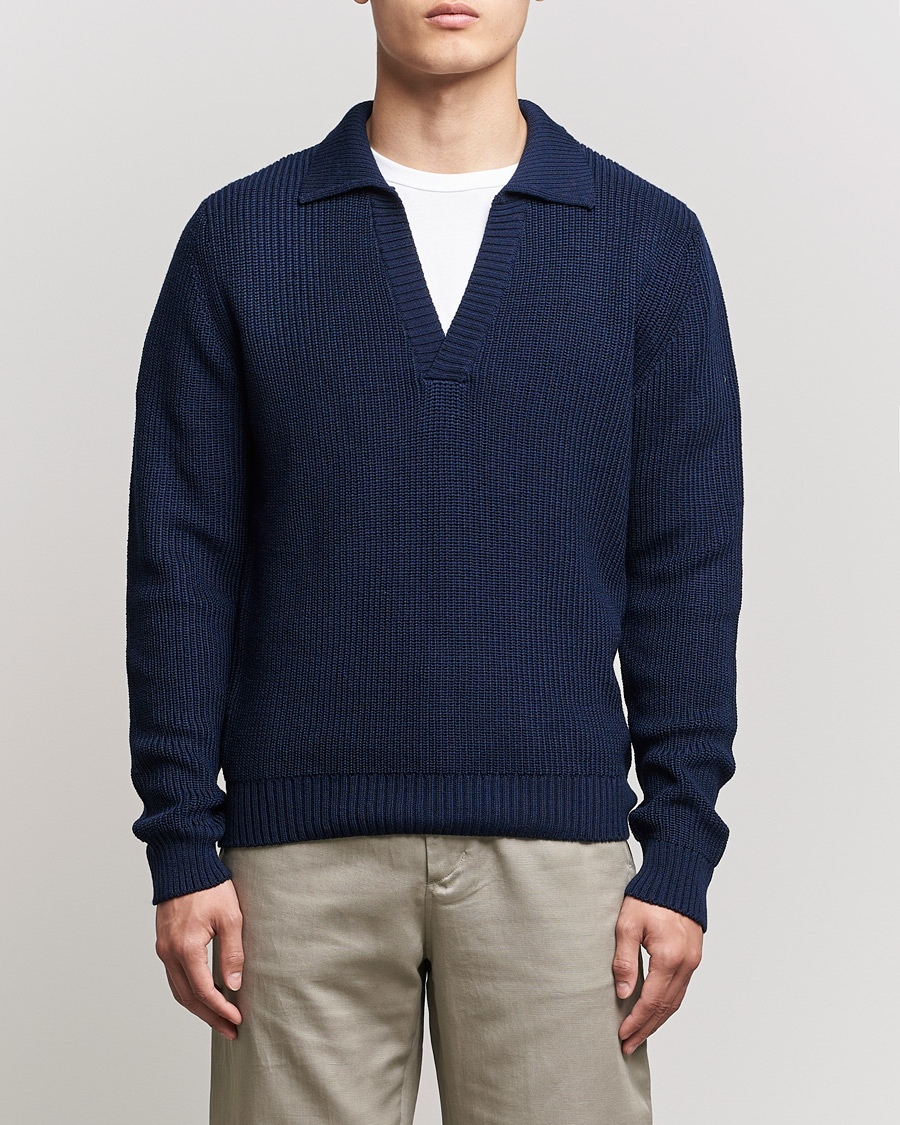 Herre | Trøjer | Stenströms | Chunky Merino Polo Navy