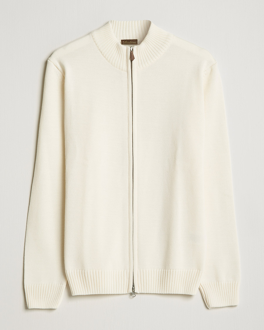 Herre | Trøjer | Stenströms | Chunky Merino Full Zip Cardigan Creme White