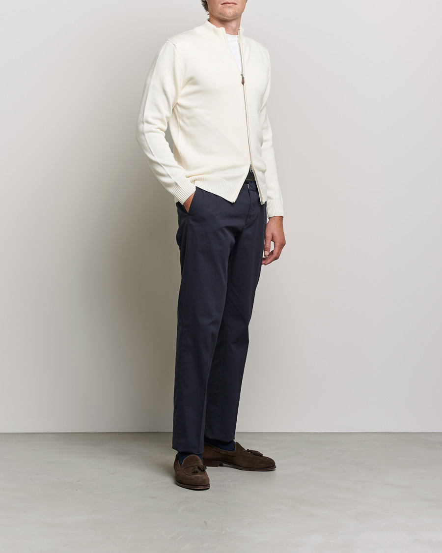 Herre | Trøjer | Stenströms | Chunky Merino Full Zip Cardigan Creme White
