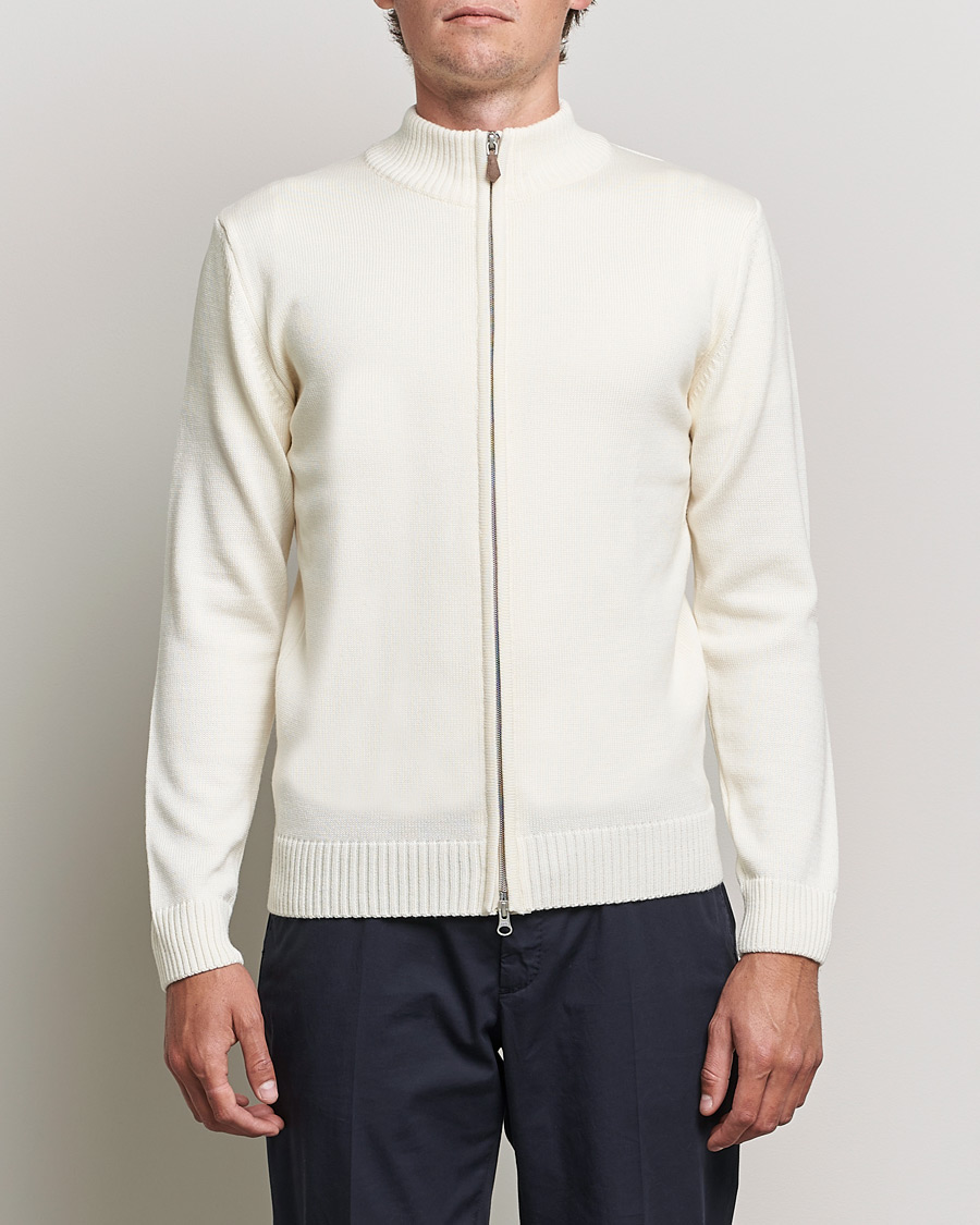 Herre | Trøjer | Stenströms | Chunky Merino Full Zip Cardigan Creme White
